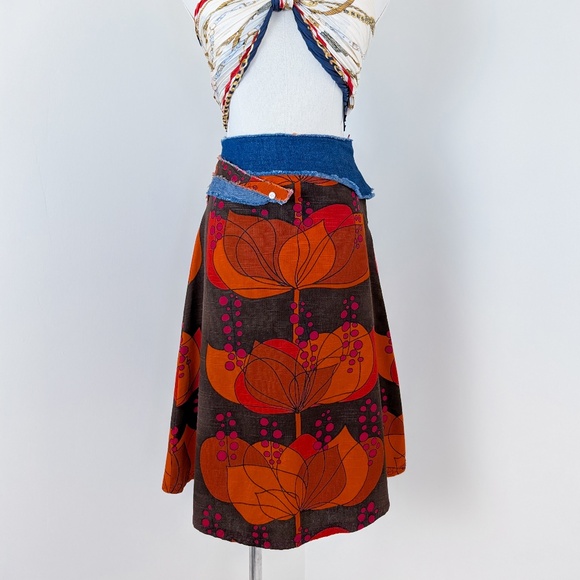 Floral & Denim Skirt Mini Knee Length Asymmetrical Handmade Pencil Circle A-line - Picture 7 of 9